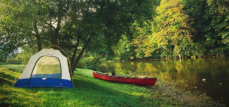 Eno River with tent and canoe
