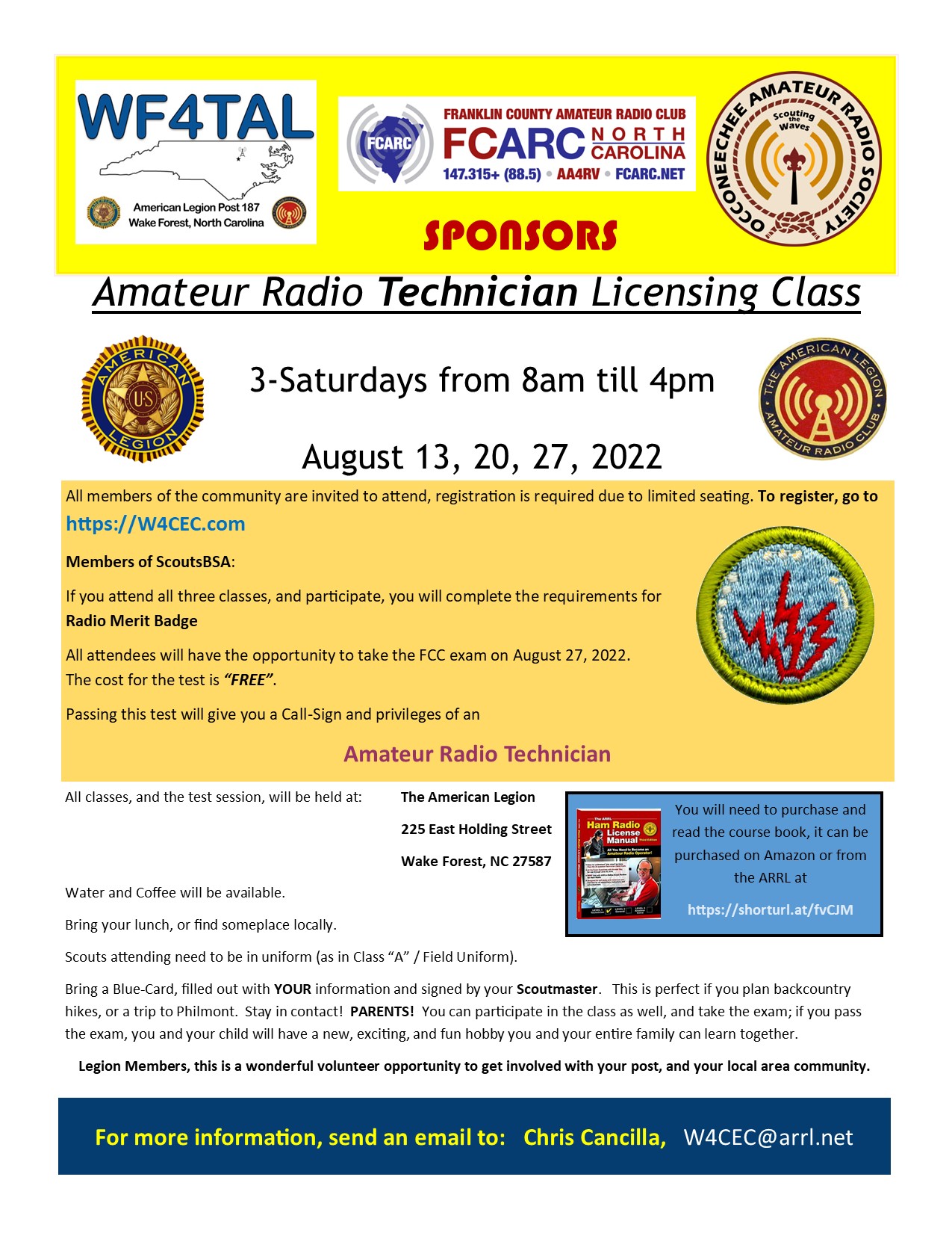 amateur radio technician licensing class flyer 2022